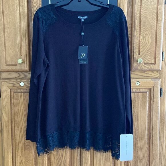 Adrianna Papell Black Twofer Sweater with lace new with tag - Picture 7 of 9